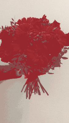 Mężczyzna z bukietem czerwonych gerberów